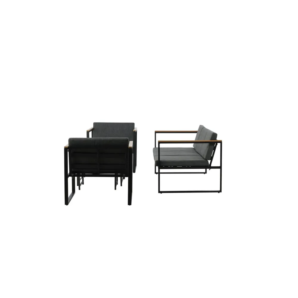 Outlet Venture Home Oleskeluryhmä Dakar, 3-istuttava sohva + 2 lepotuolia + sarjapöytä, harmaa/musta
