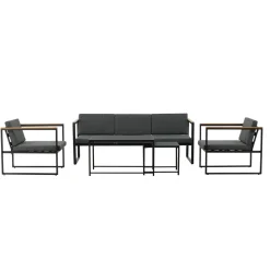 Outlet Venture Home Oleskeluryhmä Dakar, 3-istuttava sohva + 2 lepotuolia + sarjapöytä, harmaa/musta
