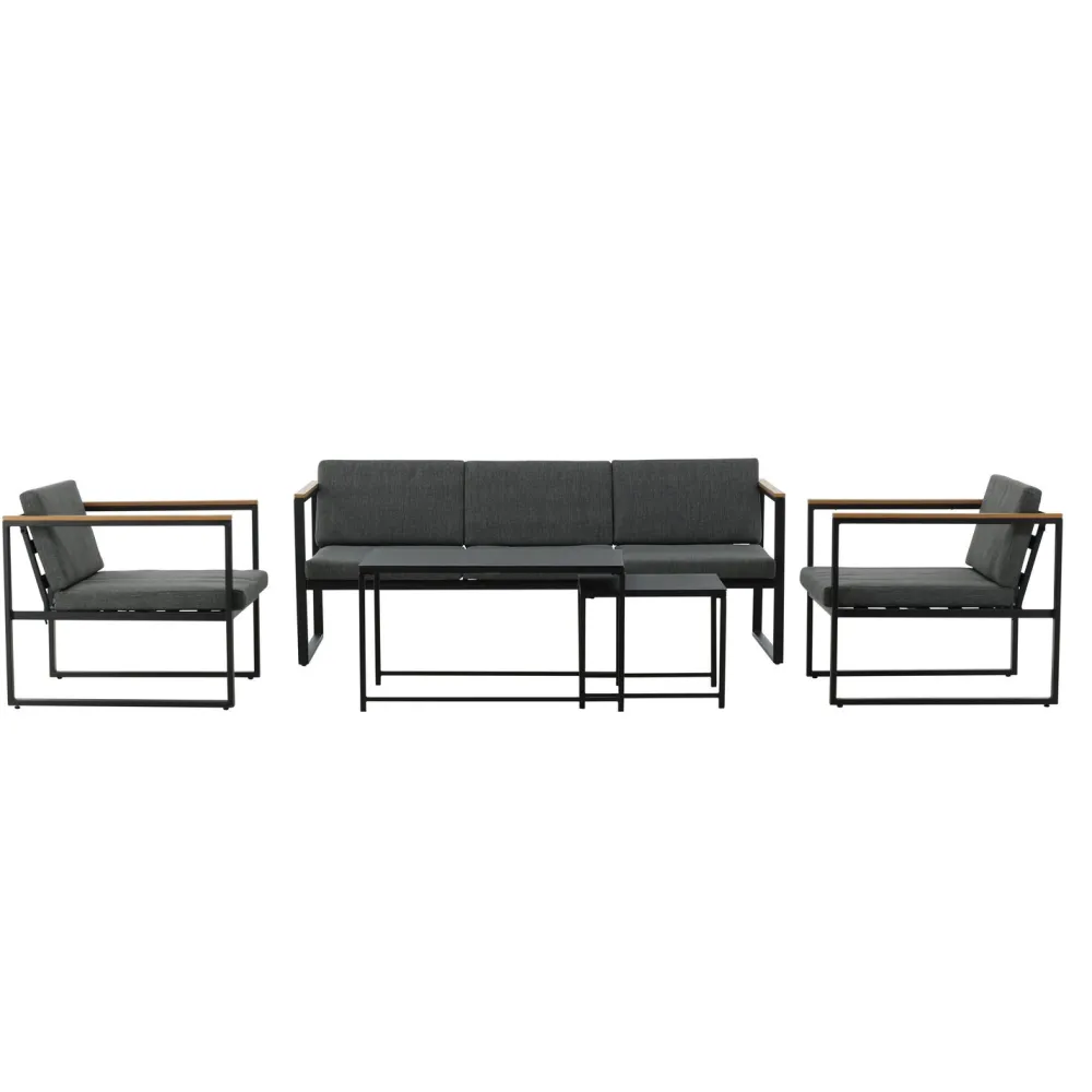 Outlet Venture Home Oleskeluryhmä Dakar, 3-istuttava sohva + 2 lepotuolia + sarjapöytä, harmaa/musta
