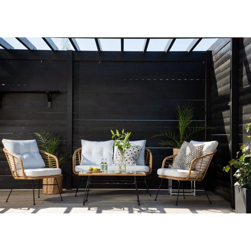 New Venture Home Oleskeluryhmä Viga, 2-istuttava sohva + 2 lepotuolia + sohvapöytä, valkoinen/ruskea
