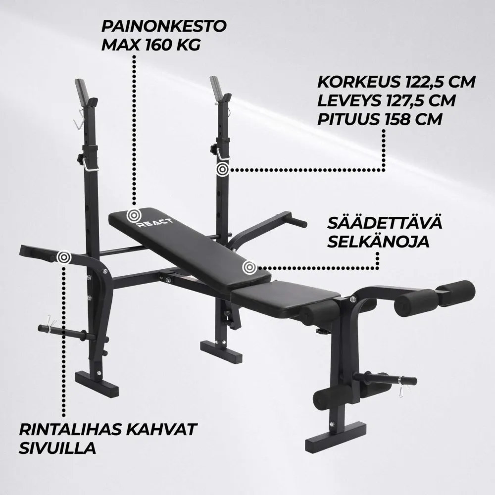 React Painonnostopenkki Multifunction säädettävä max. 160 kg
