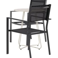 Online Venture Home Parvekeryhmä , ø60cm beige Bacong-pöytä + 2 mustaa, pinottavaa Copacabana-tuolia