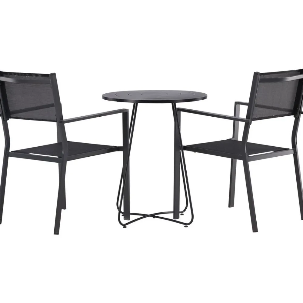 Online Venture Home Parvekeryhmä , ø60cm beige Bacong-pöytä + 2 mustaa, pinottavaa Copacabana-tuolia