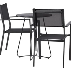 Online Venture Home Parvekeryhmä , ø60cm beige Bacong-pöytä + 2 mustaa, pinottavaa Copacabana-tuolia