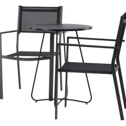 Online Venture Home Parvekeryhmä , ø60cm beige Bacong-pöytä + 2 mustaa, pinottavaa Copacabana-tuolia
