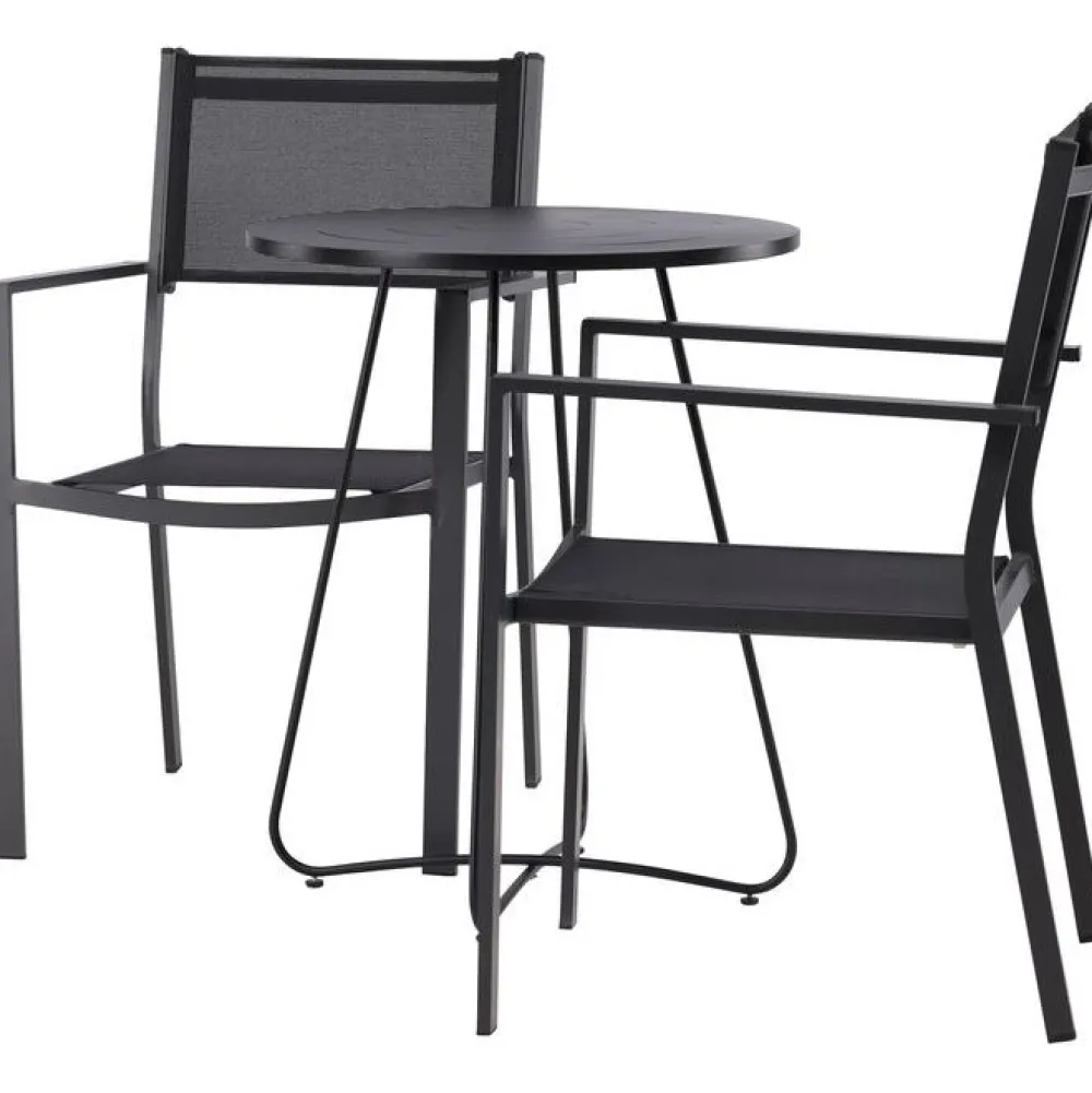 Online Venture Home Parvekeryhmä , ø60cm beige Bacong-pöytä + 2 mustaa, pinottavaa Copacabana-tuolia