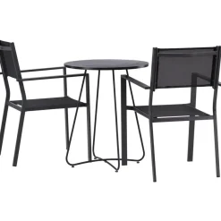 Online Venture Home Parvekeryhmä , ø60cm beige Bacong-pöytä + 2 mustaa, pinottavaa Copacabana-tuolia