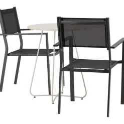 Online Venture Home Parvekeryhmä , ø60cm beige Bacong-pöytä + 2 mustaa, pinottavaa Copacabana-tuolia