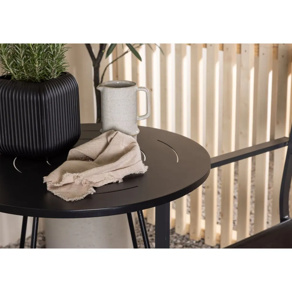 Online Venture Home Parvekeryhmä , ø60cm beige Bacong-pöytä + 2 mustaa, pinottavaa Copacabana-tuolia