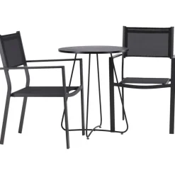 Online Venture Home Parvekeryhmä , ø60cm beige Bacong-pöytä + 2 mustaa, pinottavaa Copacabana-tuolia
