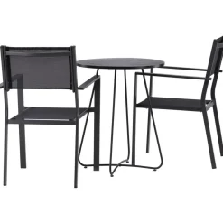 Online Venture Home Parvekeryhmä , ø60cm beige Bacong-pöytä + 2 mustaa, pinottavaa Copacabana-tuolia