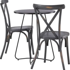 New Venture Home Parvekeryhmä , ø60cm beige Bacong-pöytä + 2 mustaa Tablas-tuolia