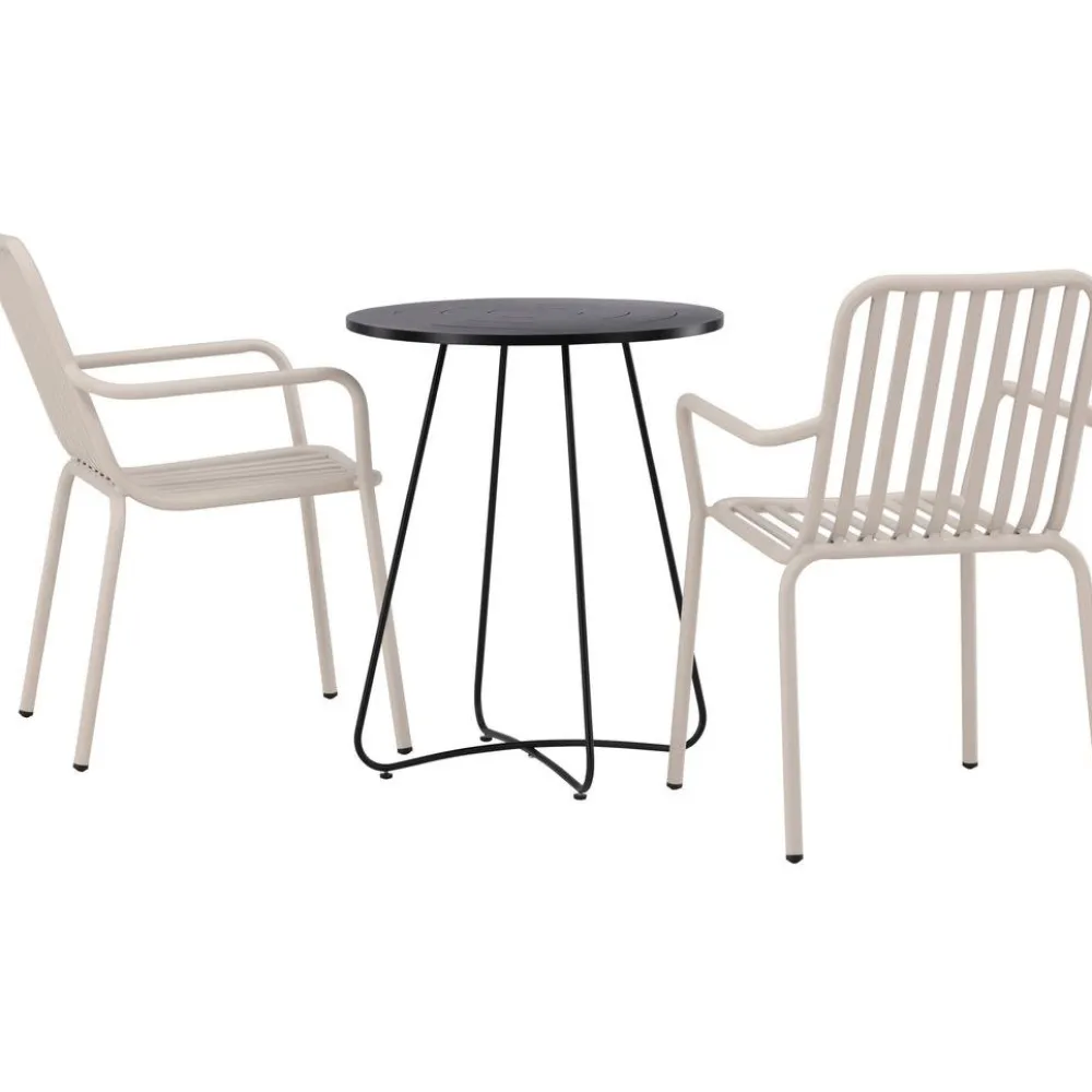 Sale Venture Home Parvekeryhmä , ø60cm beige Bacong-pöytä + 2 mustaa Peking-tuolia