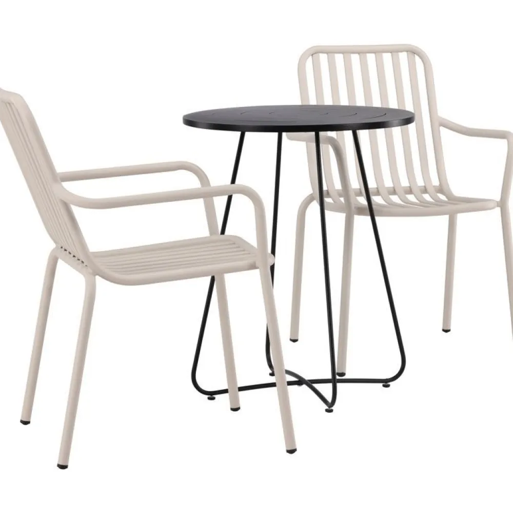 Sale Venture Home Parvekeryhmä , ø60cm beige Bacong-pöytä + 2 mustaa Peking-tuolia