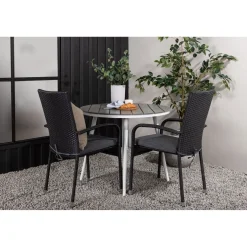 Clearance Venture Home Parvekeryhmä , ø90cm, harmaa/valkoinen Break-pöytä + 2 mustaa Anna-tuolia