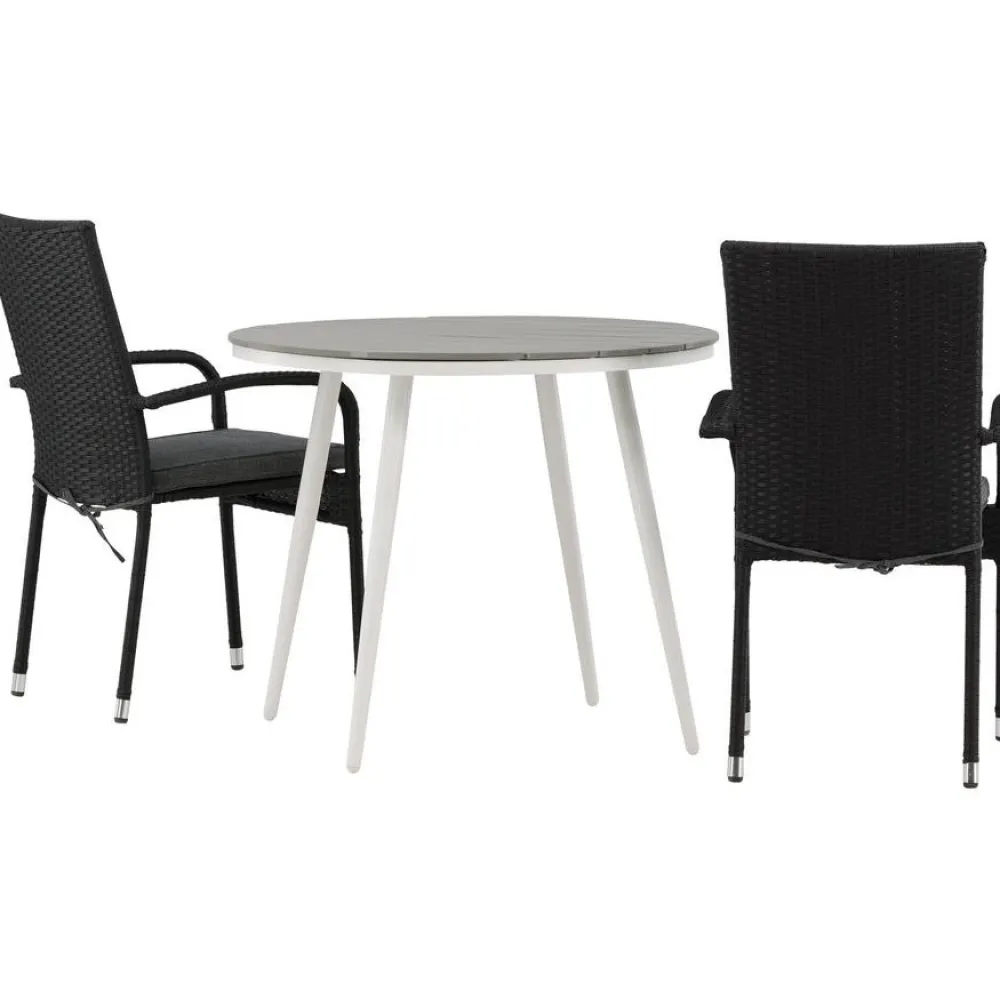 Clearance Venture Home Parvekeryhmä , ø90cm, harmaa/valkoinen Break-pöytä + 2 mustaa Anna-tuolia