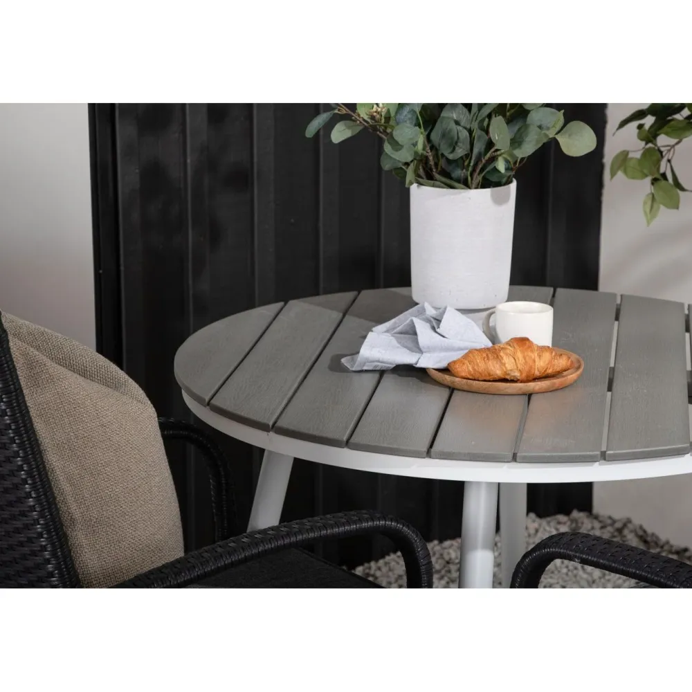 Clearance Venture Home Parvekeryhmä , ø90cm, harmaa/valkoinen Break-pöytä + 2 mustaa Anna-tuolia