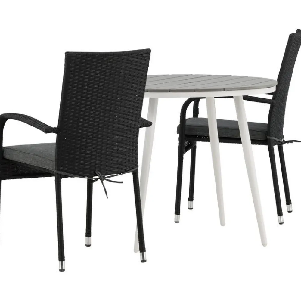 Clearance Venture Home Parvekeryhmä , ø90cm, harmaa/valkoinen Break-pöytä + 2 mustaa Anna-tuolia