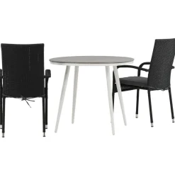Clearance Venture Home Parvekeryhmä , ø90cm, harmaa/valkoinen Break-pöytä + 2 mustaa Anna-tuolia