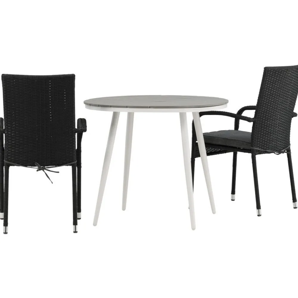 Clearance Venture Home Parvekeryhmä , ø90cm, harmaa/valkoinen Break-pöytä + 2 mustaa Anna-tuolia