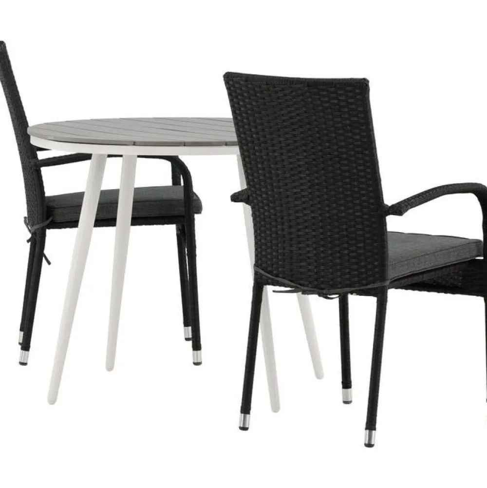 Clearance Venture Home Parvekeryhmä , ø90cm, harmaa/valkoinen Break-pöytä + 2 mustaa Anna-tuolia
