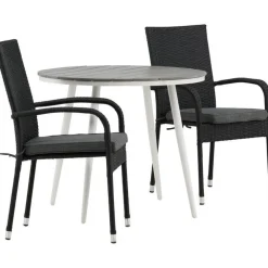 Clearance Venture Home Parvekeryhmä , ø90cm, harmaa/valkoinen Break-pöytä + 2 mustaa Anna-tuolia