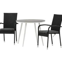 Clearance Venture Home Parvekeryhmä , ø90cm, harmaa/valkoinen Break-pöytä + 2 mustaa Anna-tuolia