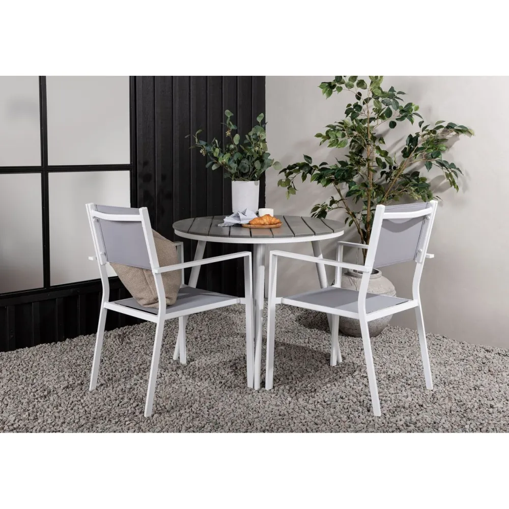 Discount Venture Home Parvekeryhmä , ø90cm, harmaa/valkoinen Break-pöytä + 2 harmaa-valkoista Copacabana-tuolia