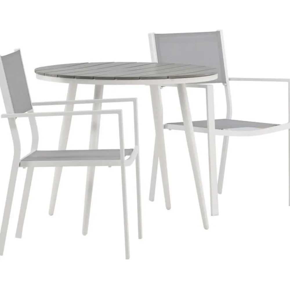Discount Venture Home Parvekeryhmä , ø90cm, harmaa/valkoinen Break-pöytä + 2 harmaa-valkoista Copacabana-tuolia