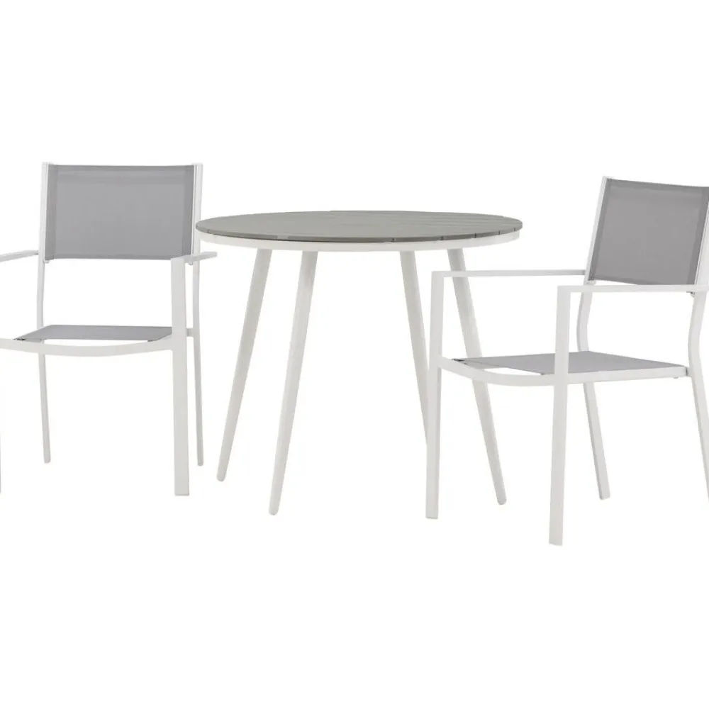 Discount Venture Home Parvekeryhmä , ø90cm, harmaa/valkoinen Break-pöytä + 2 harmaa-valkoista Copacabana-tuolia