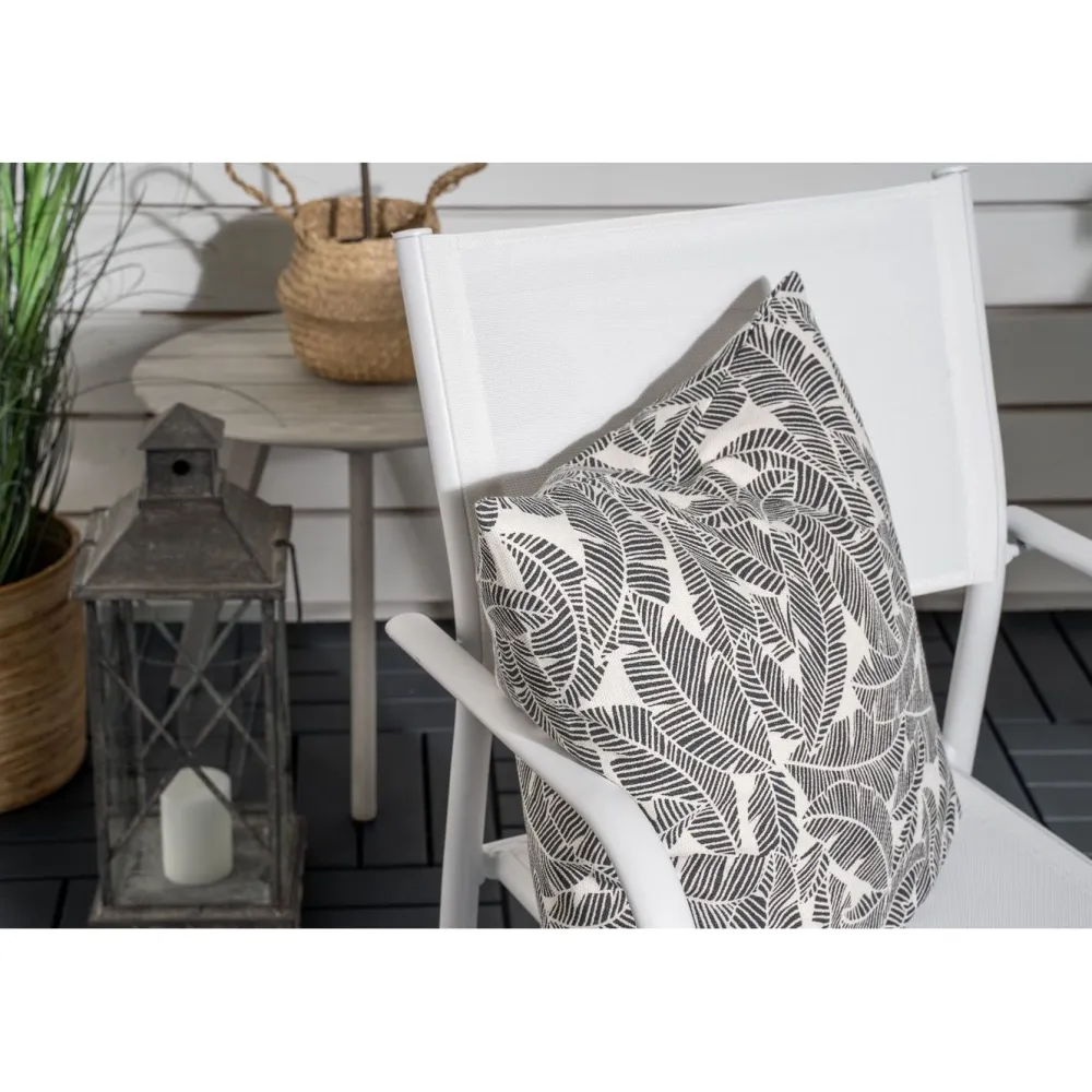 Outlet Venture Home Parvekeryhmä , ø90cm harmaa-valkoinen Parma-pöytä + 2 valkoista, pinottavaa Santorini-tuolia