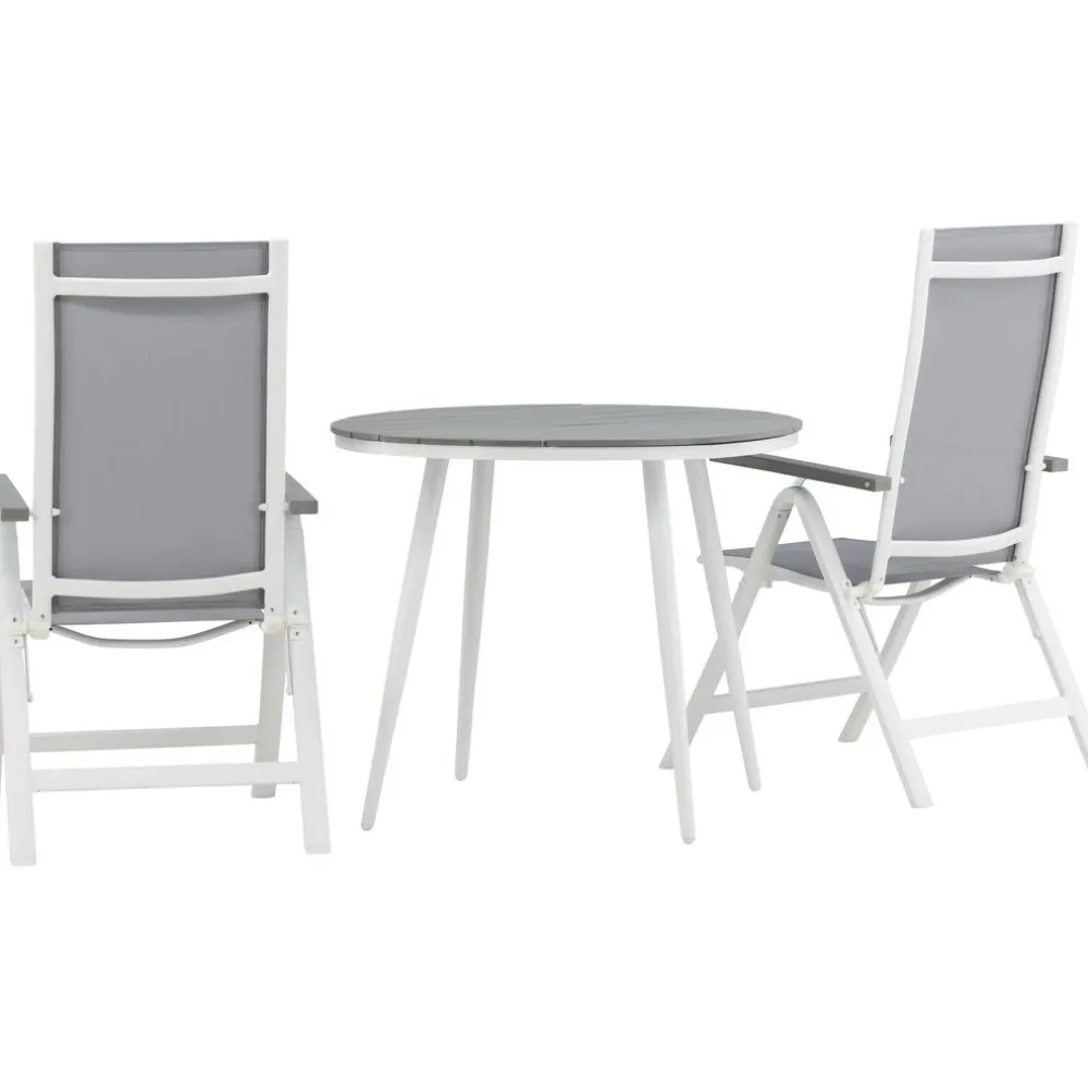 Outlet Venture Home Parvekeryhmä , ø90cm, harmaa/valkoinen Break-pöytä + 2 harmaata Albany-säätötuolia