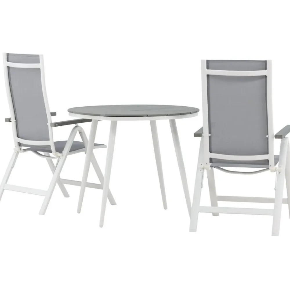 Outlet Venture Home Parvekeryhmä , ø90cm, harmaa/valkoinen Break-pöytä + 2 harmaata Albany-säätötuolia