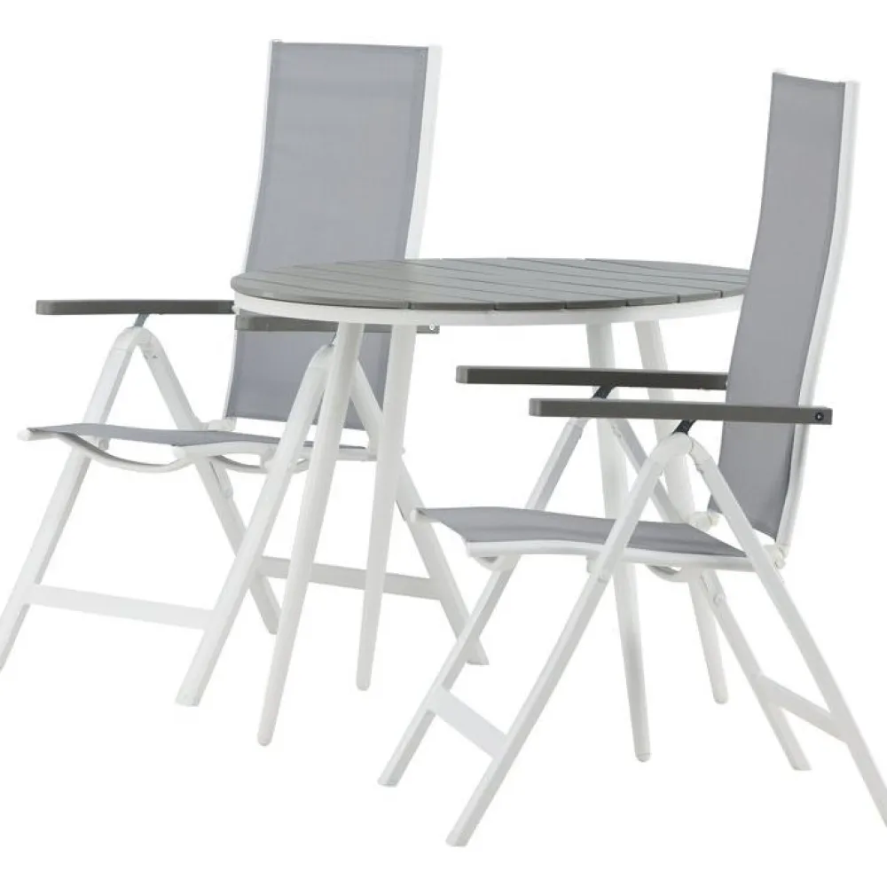 Outlet Venture Home Parvekeryhmä , ø90cm, harmaa/valkoinen Break-pöytä + 2 harmaata Albany-säätötuolia