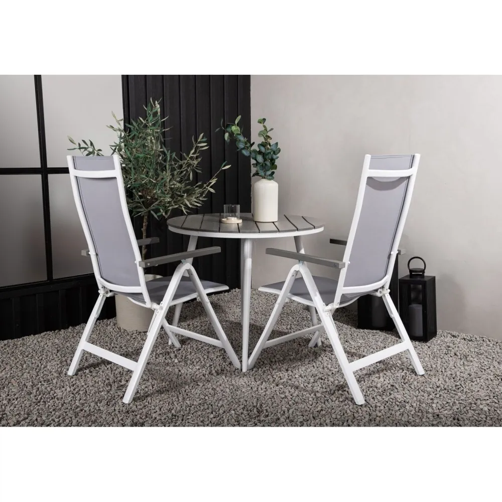 Outlet Venture Home Parvekeryhmä , ø90cm, harmaa/valkoinen Break-pöytä + 2 harmaata Albany-säätötuolia