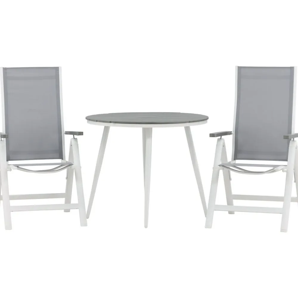 Outlet Venture Home Parvekeryhmä , ø90cm, harmaa/valkoinen Break-pöytä + 2 harmaata Albany-säätötuolia