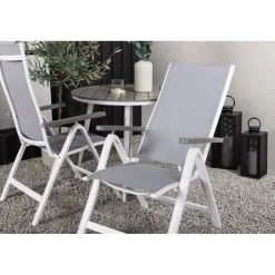 Outlet Venture Home Parvekeryhmä , ø90cm, harmaa/valkoinen Break-pöytä + 2 harmaata Albany-säätötuolia