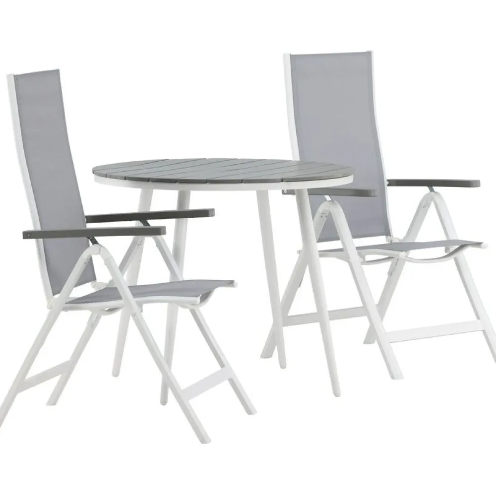 Outlet Venture Home Parvekeryhmä , ø90cm, harmaa/valkoinen Break-pöytä + 2 harmaata Albany-säätötuolia