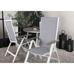 Outlet Venture Home Parvekeryhmä , ø90cm, harmaa/valkoinen Break-pöytä + 2 harmaata Albany-säätötuolia