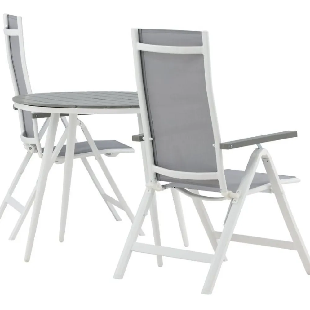 Outlet Venture Home Parvekeryhmä , ø90cm, harmaa/valkoinen Break-pöytä + 2 harmaata Albany-säätötuolia