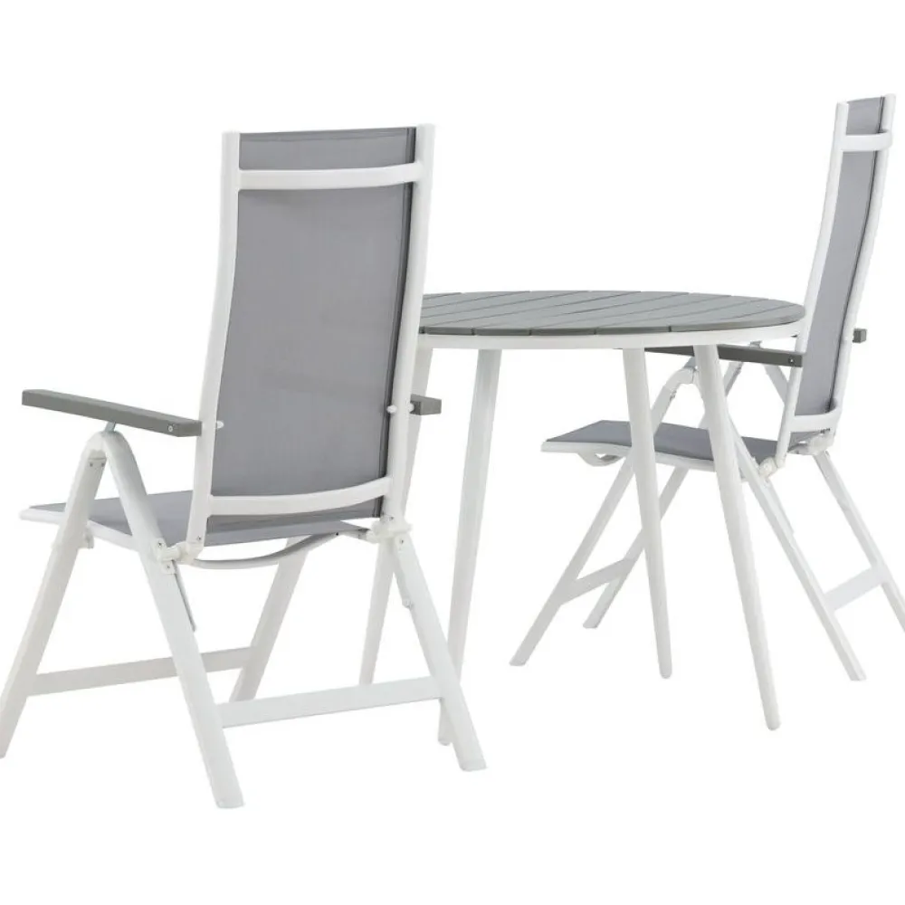 Outlet Venture Home Parvekeryhmä , ø90cm, harmaa/valkoinen Break-pöytä + 2 harmaata Albany-säätötuolia