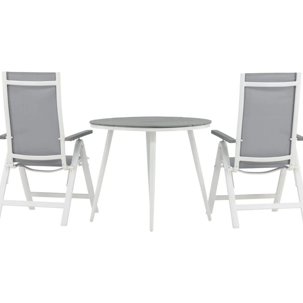 Outlet Venture Home Parvekeryhmä , ø90cm, harmaa/valkoinen Break-pöytä + 2 harmaata Albany-säätötuolia