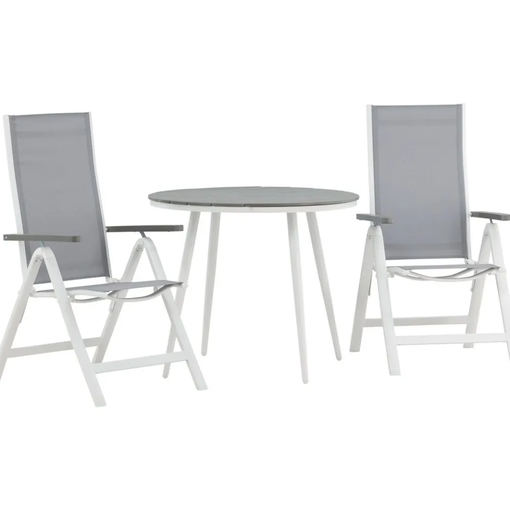 Outlet Venture Home Parvekeryhmä , ø90cm, harmaa/valkoinen Break-pöytä + 2 harmaata Albany-säätötuolia