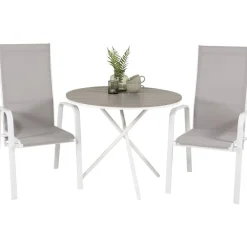 Discount Venture Home Parvekeryhmä , ø90cm harmaa-valkoinen Parma-pöytä + 2 harmaa-valkoista, pinottavaa Copacabana-tuolia