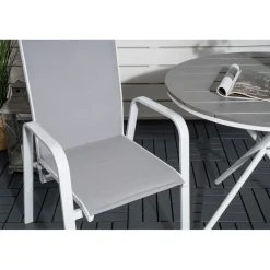 Discount Venture Home Parvekeryhmä , ø90cm harmaa-valkoinen Parma-pöytä + 2 harmaa-valkoista, pinottavaa Copacabana-tuolia