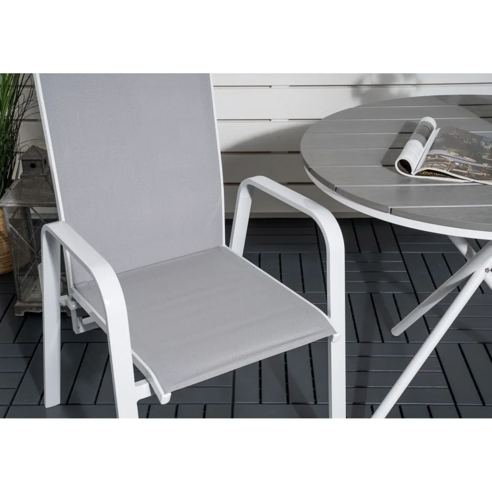 Discount Venture Home Parvekeryhmä , ø90cm harmaa-valkoinen Parma-pöytä + 2 harmaa-valkoista, pinottavaa Copacabana-tuolia