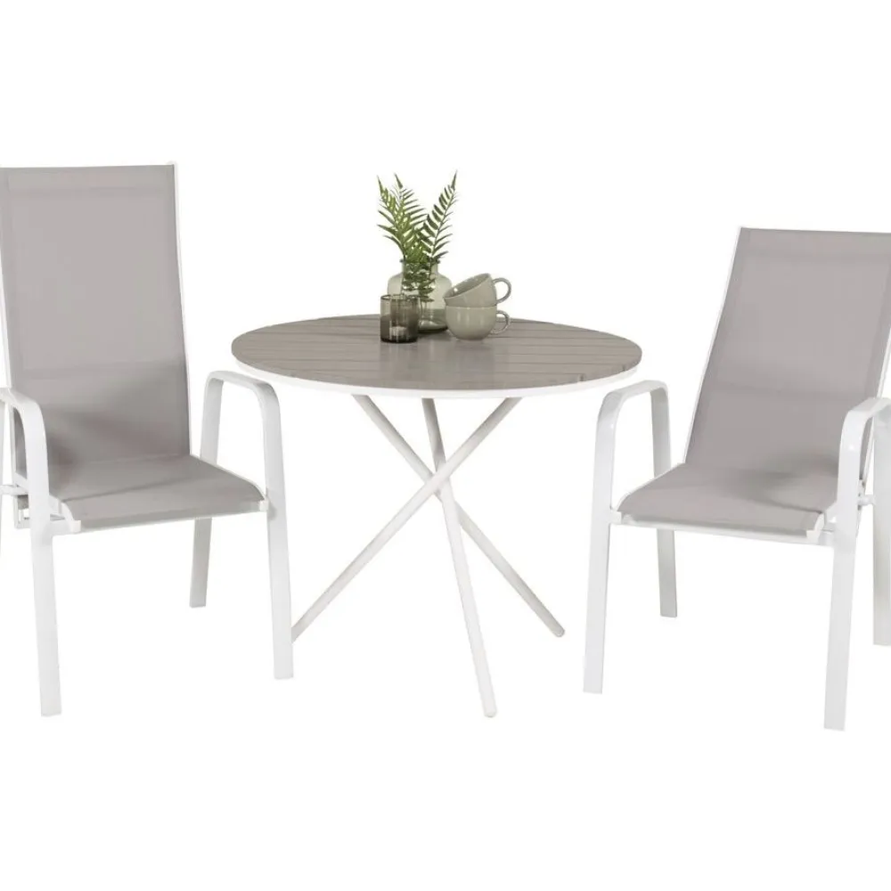 Discount Venture Home Parvekeryhmä , ø90cm harmaa-valkoinen Parma-pöytä + 2 harmaa-valkoista, pinottavaa Copacabana-tuolia
