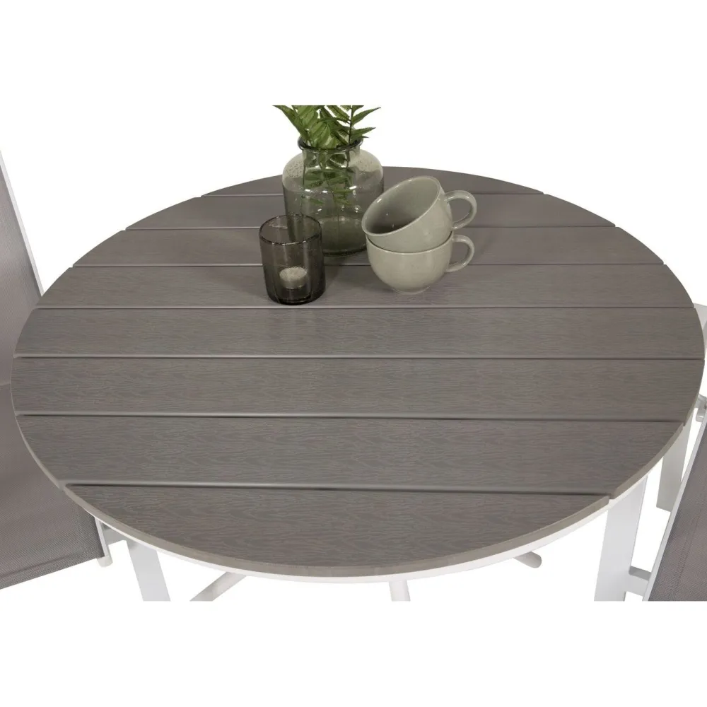 Discount Venture Home Parvekeryhmä , ø90cm harmaa-valkoinen Parma-pöytä + 2 harmaa-valkoista, pinottavaa Copacabana-tuolia