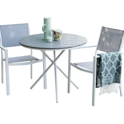 Best Venture Home Parvekeryhmä , ø90cm harmaa-valkoinen Parma-pöytä + 2 harmaa-valkoista Copacabana-tuolia, matala selkänoja