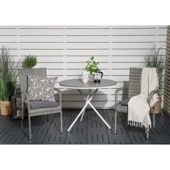 Online Venture Home Parvekeryhmä , ø90cm harmaa-valkoinen Parma-pöytä + 2 harmaata Anna-tuolia